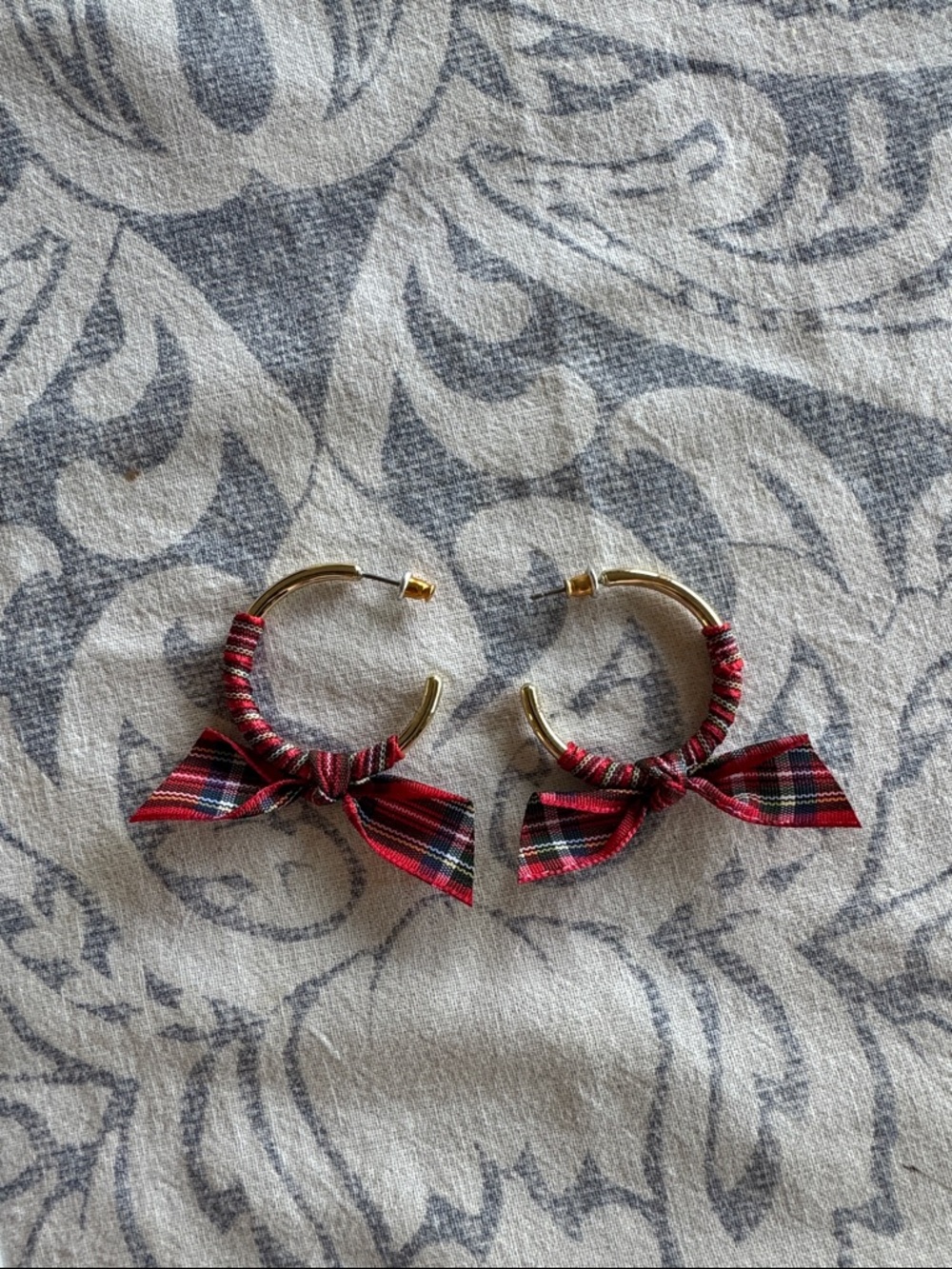 J. Crew Red Plaid Ribbon Hoop Earrings